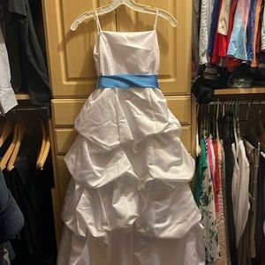 David’s Bridal Flower girl dress (white with blue bow)